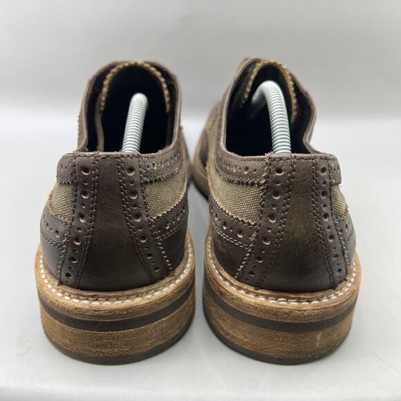 John Varvatos Shoes Mens Size 12 Brown Wingtip Oxford Leather Canvas Brogue - Picture 4 of 9